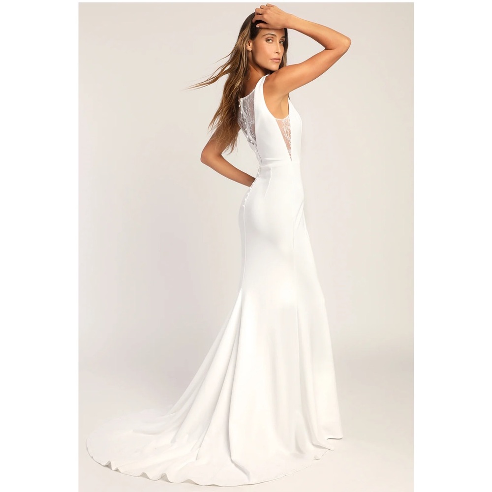 Lulus Long Lasting Ivory Lace V-Neck Mermaid Maxi Wedding Dress NWT Medium